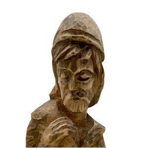 Vtg hand carved Wood Wise man Monk Shepard Folk Art Old Man Beard Sculpture 12"